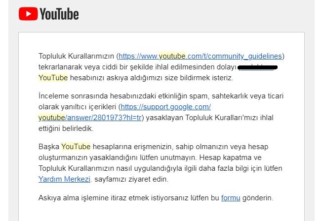Askıya Alınan YouTube Hesabı Nasıl Geri Açılır?